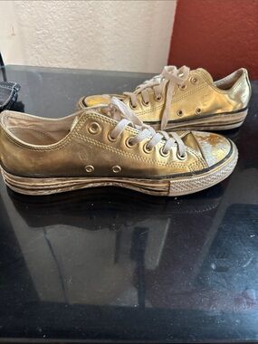 Gold Metallic Low-Top Sneakers